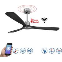 Tenerife - Super destratificateur et ventilateur DC 166 cm Chrome pales bois noir sans Lumière 30 à 60 m²