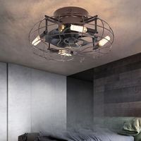 Ventilateur de Plafond avec Lumière 50 cm, Luminaire LED Sans Pales avec Télécommande, Style Industriel Cage Métallique, Plafonnier Ventilateur pour Chambre et Cuisine, Café