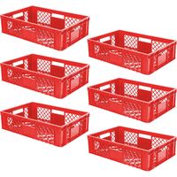 BRB 6x Eurobehälter/Stapelkorb durchbrochen, PE-HD, Industriequalität, lebensmittelecht, LxBxH 600x400x150 mm (rot)