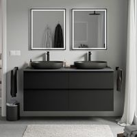BERNSTEIN - Mobile lavabo sospeso MDF Nero opaco, piano lavabo antracite opaco, maniglia nero opaco - 140x46x62cm - LAVOA Nero opaco, Nero opaco, Antracite opaco