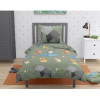 Parure de lit enfant 140x200 cm en coton 57 fils – Housse de couette avec boutons dissimulés – Taie carrée double face 63x63 cm – Roupillon