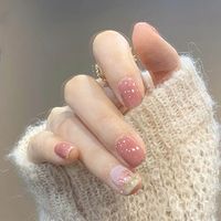 Ensemble de 24 faux ongles français, plaques à ongles tulipe, nail art à presser, faits main