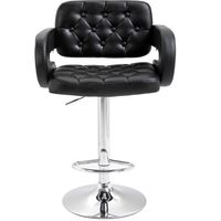 Tabouret de bar pivotant 360° réglable en hauteur avec dossier et repose-pieds métal noir 61x50x93-113 cm