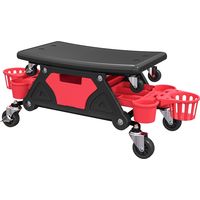 Tabouret d'atelier à roulettes, assise amovible, étagère de rangement, tiroir, hauteur 33 cm, charge maximale 135 kg, rouge