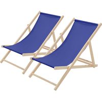 ECD Germany Lot de 2 Chaises Longues Pliantes en Bois Chiliennes, Bleu Foncé, Dossier Réglable, 3 Positions de Couchage, jusqu'à 120kg, Bain de Soleil en Tissu pour la Plage Jardin Terrasse Camping