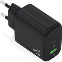 Caricatore da Muro GaN Aisens A110-0972- 1xUSB Tipo-C- 1xUSB- 45W- Nero