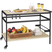 Carrello Portavivande da Giardino in Legno a Doghe e Acciaio, Ripiano e Maniglia, 107x65x80 cm
