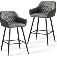 JYMTOM Lot de 2 tabourets de bar chaises en Cuir,Siège rembourrée, pieds en métal,tabouret. chaises à manger, bars, jambes métalliques - Gris PU