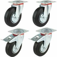 Homfa 4 PCS Roulettes Transports, 2 PCS Roulettes pivotantes,2PCS Roulettes avec Frein en Caoutchouc (125mm)