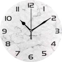 Marble 12 Inches Modern Round Wall Clock Battery Operated Round Desk Clock For Living Room Decorative Quiet Clock