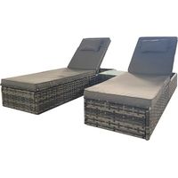 3 PCS Outdoor Garden Rattan Sun Lounger Set Recliner with Cushions in Grey