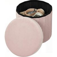 Puff Almacenaje Plegable 35L Tapizado Terciopelo Baúl Redondo Rose 38x38x38 cm