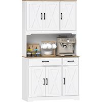 Alacena de Cocina con 6 Puertas Encimera para Microondas 2 Cajones Estantes Ajustables Orificio para Cable Blanco