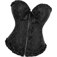 Corset vintage noir pour femme, haut à lacets et fermeture éclair, corset et bustier à fleurs, gaine