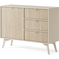 Sideboard WOOD - Kommode mit 3 Schubladen - Holzbeinen, Modern Design - Gold Aluminium Griffen - Beige