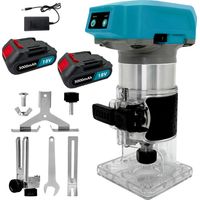 Routeurs, Défonceuse sans fil, Défonceuse compacte à main sans balais pour rainurage, Pince de serrage 1/4", 6 vitesses, + 2 batterie 3,0 A + chargeur, Compatible avec la batterie Makita