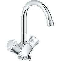 Mitigeur de lavabo monocommande chromé Grohe Costa L – Bec pivotant avec mousseur – Poignée métallique isolée – Chaîne rétractable – Gustavsberg