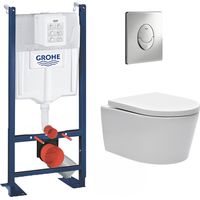 Grohe – Pack WC suspendu Rapid SL – Cuvette sans bride SAT – Fixations invisibles – Abattant softclose – Plaque Skate Air chrome