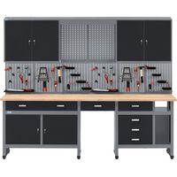 Kupper – Ensemble d'établi modulable 704129 – Largeur 240 cm – Plateau en hêtre massif – Armoire suspendue avec 36 bacs de rangement