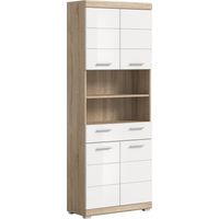 Lambada Hochschrank Bad 4 Türen, 1 Schublade, 2 Regale Weiß hochglanz, Eiche Dekor.