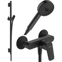 Pack mitigeur douche mécanique HANSGROHE Logis + Barre Unica S Puro + flexible + Pommeau Pulsify Select 3 jets noir mat