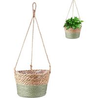 Jute Rope Hanging Flower Pot, Hanging Plant Basket, Hanging Planter Basket, Rope Hanging Planter, Indoor or Outdoor (Green)