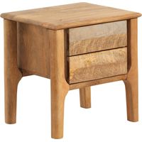 Table de chevet bois massif de manguier naturel et gris - bois naturel et gris clair