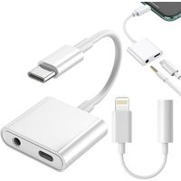 Adaptateur USB C vers Jack 3.5mm avec Charge Rapide 60W pour iPhone 17/16 Pro/Max, Connecteur Chargeur Casque 2 en 1, Lightning vers Prise Casque 3.5 mm, Aux Audio Converter Adaptateur Dongle(2 Pack)