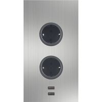 Caressi Ecksteckdose 2ST220 - Steckdose 2fach mit 2x USB für die vertikale Montage in einer Ecke, Edelstahl 230V