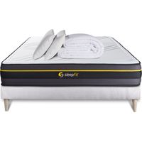 Pack lit complet 140x190 cm - Matelas + Sommier Blanc (en kit) + 2 oreillers + Couette - Active