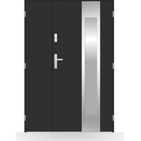 Porte d'entrée double Nérée - 130-140-150x208cm - Couleur: Noir - Poussant: Droit - Dimensions: 90x40 cm