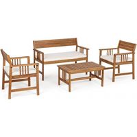 Conjunto de jardín Noemi YES con sofá, 2 sillones y mesa de centro de madera