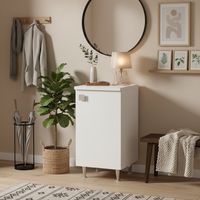 Meuble Bas 1 Porte Droite Blanc Frêne - Armoire Multiusage avec Pieds en Métal - Profondeur 50 cm - Préassemblé pour Salle de Bain, Buanderie, Entrée