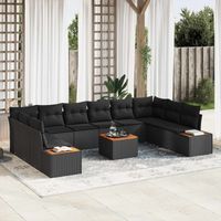 vidaXL Ensemble de canapé de jardin avec coussin 10 pcs Noir Polyrotin
