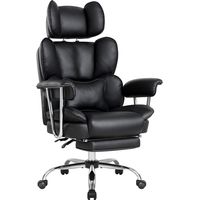 IWMH Chaise de Bureau à Dossier Grand avec Coussin Lombaire, Chaise de Direction avec Repose-Pieds Extensible et Accoudoirs, Fauteuil Ergonomique avec Appui-tête Réglable en Hauteur - PU - Noir