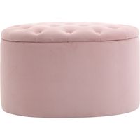 Pouf contenitore avec coperchio imbottito trapuntato, poggiapiedi en velluto ovale rose
