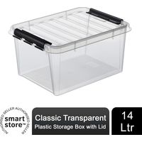 Smartstore 15 Classic Transparent Plastic Storage Box with Lid, 14 Litre