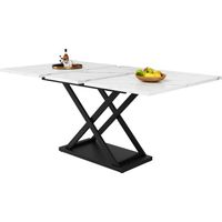 CAIziTable à Manger Extensible 120-160x80cm Marbre Blanc Pieds Métal Noir