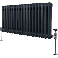 Radiador Tradicional Horizontal de 2 columnas 300mm x 832mm Gris Antracita Mate Acero Montado en pared Kit de fijación y soportes + Cepillo de limpieza GRATIS Calefacción estufa calefactor