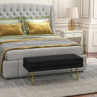 2-in-1 Aufbewahrungsbank mit samtartigem Sitz und Stahlbeinen – 100 x 37,5 x 42 cm, schwarz und gold