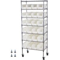 Mophorn Scaffale portaoggetti mobile a 7 ripiani con 24 contenitori, sistema di scaffalature in filo d'acciaio con ruote, ideale per garage, magazzino, ufficio, ristorante, aula e cucina