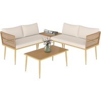 Set Salotto da Esterno in Rattan PE con 2 Divani a 2 Posti con Cuscini e 2 Tavoli da Caffè, Colore