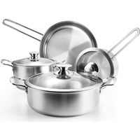 Batterie de Cuisine en Acier Inoxydable à 3 Couches, 7 pièces, Poêle à Frire, Casserole et Marmite avec Couvercle en Verre, Casseroles Adapté à la Tous Feux Dont Induction (Argent)