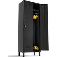 Armadietto Spogliatoio, 180x65x40cm 2 ante armadietti spogliatoio per l'officina o l'ufficio con serratura (Nero)