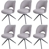 Lot de 6 chaises de salle à manger HHG-597, chaise de cuisine rembourrée, pivotante Auto-Return, tissu/textile (420g/m²) Oeko-Tex, gris clair