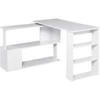 HOMCOM Escritorio Esquinero Giratorio, 120x110 cm, Escritorio en L, Mesa de Escritorio con Estantes, para Oficina en Casa, Estudio, Hogar, Blanco