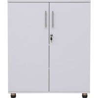 White wooden Filing cabinet with 2 shelves - 2 Door Lockable Filing Cabinet - Short wood Office Storage Cupboard Organiser - Strong and Sturdy Shelving Unit 90cm(h) 75cm(w) 40cm(d)