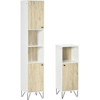 kleankin Set Mobiletto Bagno e Colonna Bagno in Legno con Ripiani e Armadietti