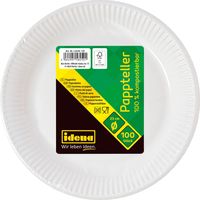Idena 58250 - Piatti per feste bianchi, 100 pezzi, diametro 23 cm, ecologici e compostabili, piatti di carta, piatti di carta, stoviglie usa e getta
