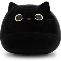 Coussin en peluche chat noir 3D, peluche dodue, coussin lombaire décoratif en forme de chat kawaii